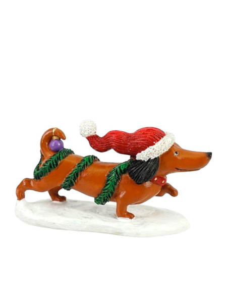 Dackel mit Weihnachtsgirlande